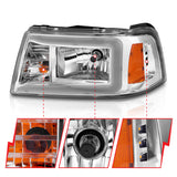 ANZO 2001-2011 Ford Ranger Crystal Headlights w/ Light Bar Chrome Housing - 111512