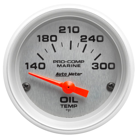 Autometer Marine Silver Ultra-Lite 2-1/16in Electric Oil Temperature Gauge 140-300 Deg F - 200764-33