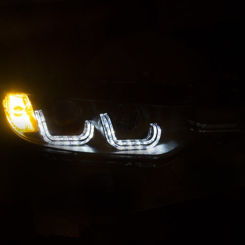 ANZO 2012-2015 BMW 3 Series Projector Headlights w/ U-Bar Black (HID Compatible) - 121506