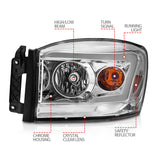 ANZO 06-09 Dodge RAM 1500/2500/3500 Headlights Chrome Housing/Clear Lens (w/Switchback Light Bars) - 111527