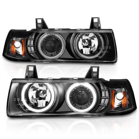 ANZO 1992-1998 BMW 3 Series E36 Projector Headlights w/ Halo Black G2 1 pc - 121325