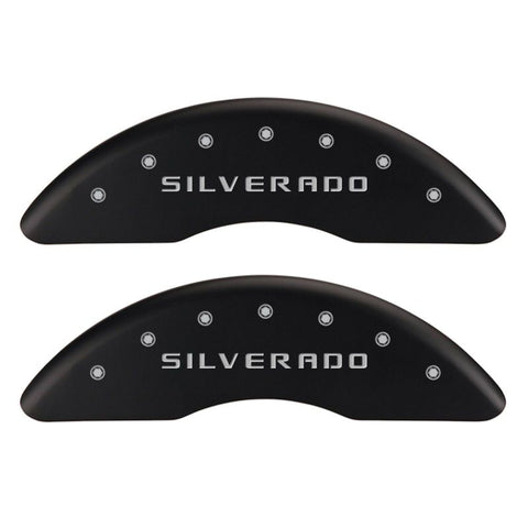 MGP 4 Caliper Covers Engraved Front & Rear Silverado Red finish silver ch - 14173SSILRD
