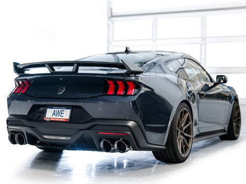 AWE 2024 Ford Mustang Dark Horse S650 RWD Track Edition Cat-Back Exhaust w/ Quad Chrome Silver Tips - 3020-42375