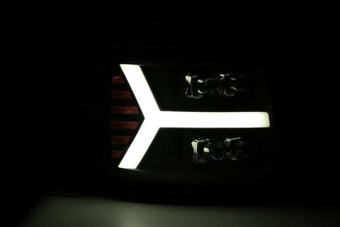 AlphaRex 07-13 Chevy 1500HD NOVA LED Proj Headlights Plank Style Matte Blk w/Activ Light/Seq Signal - 880209