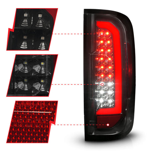 ANZO 15-21 Chevrolet Colorado Full LED Tail Lights w/ Red Lightbar Black Housing Smoke Lens - 311433