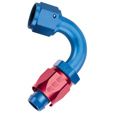 Russell Performance -6 AN Red/Blue 120 Degree Full Flow Swivel Hose End (With 9/16in Radius) - 613400