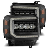 AlphaRex 14-18 GMC Sierra NOVA LED Proj Headlights Plank Style Black w/Activ Light/Seq Signal/DRL - 880617