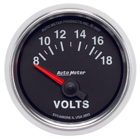 Autometer GS 52mm 8-18 Volts Short Sweep Electronic Voltmeter Gauge - 3892