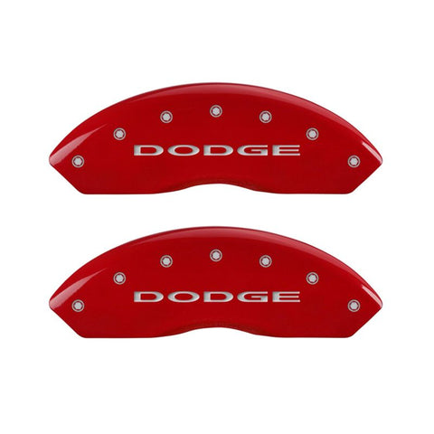 MGP 4 Caliper Covers Engraved Front & Rear With out stripes/Dodge Red finish silver ch - 12200SDD4RD