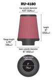 K&N Universal Clamp-On Air Filter 3in FLG / 6in B / 4-1/2in T / 6in H - RU-4180