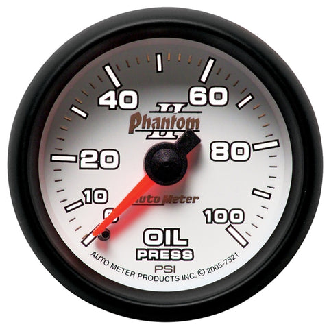 Autometer Phantom II 52.4mm Mechanical 0-100psi Oil Pressure Gauge - 7521