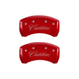 MGP 4 Caliper Covers Engraved Front & Rear Cursive/Cadillac Red Finish Silver Characters - 35025SCADRD