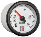 Autometer Stack 52mm -30INHG to +30 PSI (Incl T-Fitting) Mechanical Boost Pressure Gauge - White - ST3162
