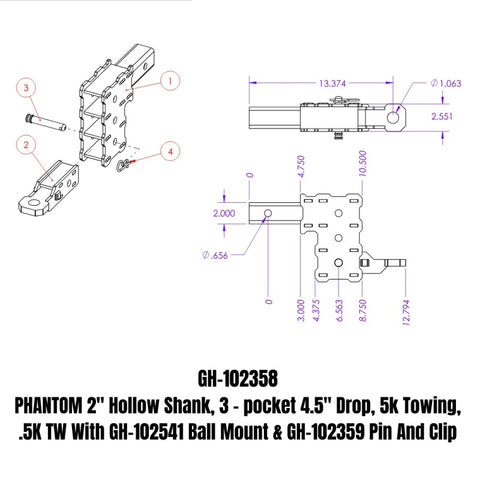 Gen-Y Phantom 2in Hollow Shank 4.5in Drop 500lb TW 12K Hitch w/GH-102541/GH-102359 (No Flat Towing) - GH-102358