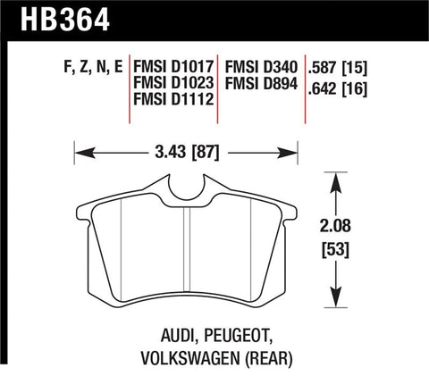 Hawk 2010-2013 Audi A3 TDI HPS 5.0 Rear Brake Pads - HB364B.642