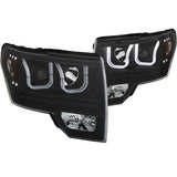 ANZO 2009-2014 Ford F-150 Projector Headlights w/ U-Bar Black Amber (HID TYPE) (WITHOUT HID KIT) - 111351