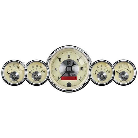 AutoMeter Gauge Kit 5 Pc. 3-3/8in. & 2-1/16in. Elec. Speedo W/Lcd Odo Prestige Antique. Ivory - 2000
