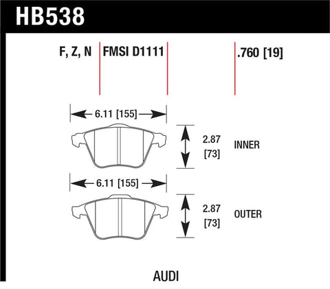 Hawk 2009-2009 Audi A4 Cabriolet HPS 5.0 Front Brake Pads - HB538B.760