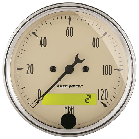 AutoMeter Gauge Speedo. 3-1/8in. 120MPH Elec. Prog. W/ Lcd Odo Antique Beige - 1887