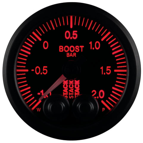 Autometer Stack 52mm -1 to +2 Bar (Incl T-Fitting) Pro-Control Boost Pressure Gauge - Black - ST3511