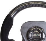 NRG Carbon Fiber Steering Wheel (320mm) CF Center Plate & Two-Tone Carbon w/Suede Trim Handles - ST-X10CF-S