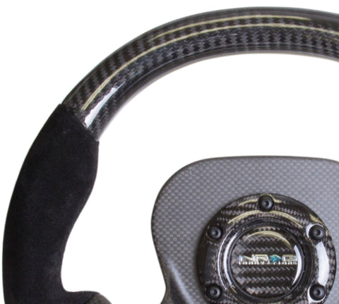 NRG Carbon Fiber Steering Wheel (320mm) CF Center Plate & Two-Tone Carbon w/Suede Trim Handles - ST-X10CF-S