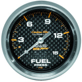 Autometer Carbon Fiber 66.7mm 0-15 PSI W/O ISO Fuel Pressure Gauge - 4811