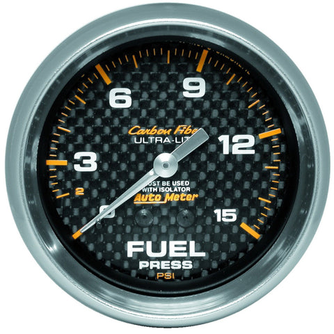 Autometer Carbon Fiber 66.7mm 0-15 PSI W/O ISO Fuel Pressure Gauge - 4811