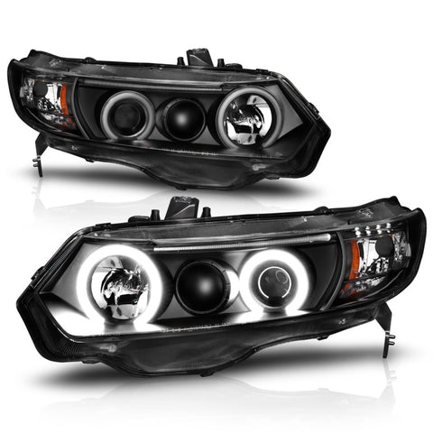 ANZO 2006-2011 Honda Civic Projector Headlights w/ Halo Black (CCFL) - 121062
