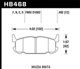 Hawk 03-05 Miata w/ Sport Suspension Blue 9012 Race Rear Brake Pads D1002 - HB468E.492