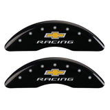 MGP 4 Caliper Covers Engraved F & R Chevy Racing Black Finish Silver Char 2019 Chevrolet Camaro - 14241SBRCBK