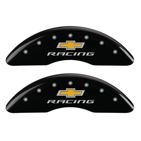 MGP 4 Caliper Covers Engraved F & R Chevy Racing Black Finish Silver Char 2019 Chevrolet Camaro - 14241SBRCBK