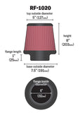 K&N Universal Air Filter 6in Flange ID x 7.5in Base / 5in OD Top x 8in H - RF-1020