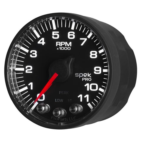 Autometer Spek-Pro Gauge Tach 2 1/16in 11K Rpm W/ Shift Light & Peak Mem - Blk/Blk - P336328