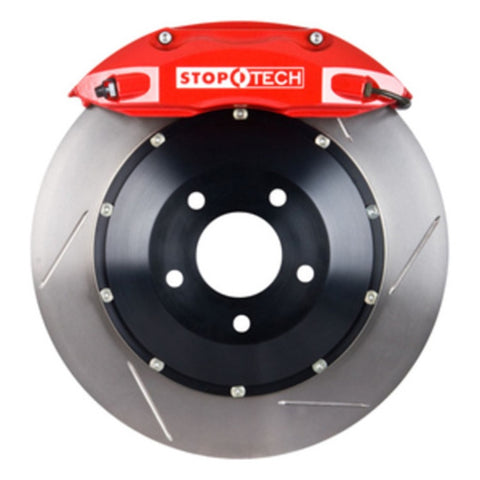 StopTech 08-09 Evo X Rear BBK w/ Red ST-40 Calipers Slotted 355x32mm Rotors Pads and SS Lines - 83.625.004G.71