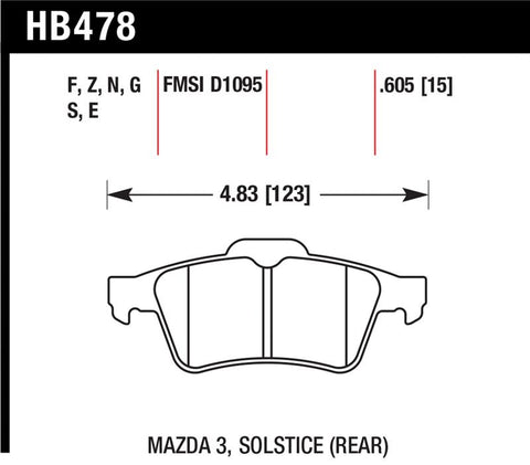 Hawk 2007-2010 Chevrolet Cobalt SS (With Brembo Brakes) HPS 5.0 Rear Brake Pads - HB478B.605