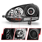 ANZO 2006-2009 Volkswagen Rabbit Projector Headlights w/ Halo Black (CCFL) - 121345