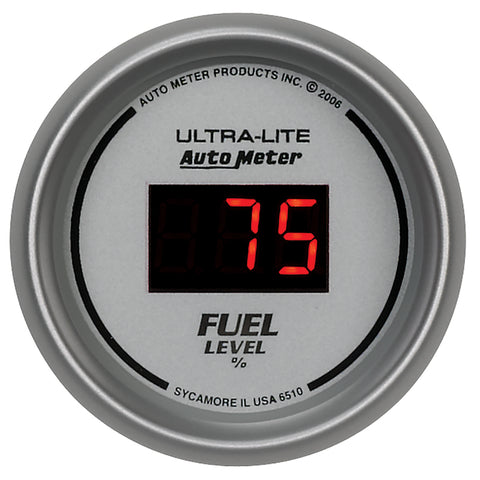 Autometer Ultra-Lite Digital 2-1/16in 0-280 OHM Silver Dial w/ Red LED Programmable Fuel Level Gage - 6510