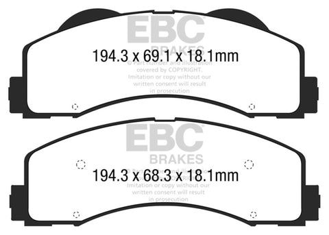 EBC 15+ Ford F150 2.7 Twin Turbo (2WD) Ultimax2 Front Brake Pads - UD1770