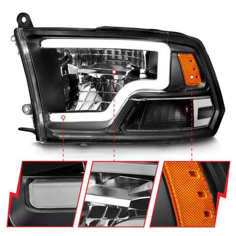 ANZO 2009-2020 Dodge Ram 1500 Full LED Square Projector Headlights w/ Chrome Housing Black Amber - 111539