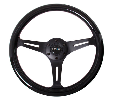 NRG Classic Wood Grain Steering Wheel (350mm) Black Paint Grip w/Black 3-Spoke Center - ST-015BK-BK