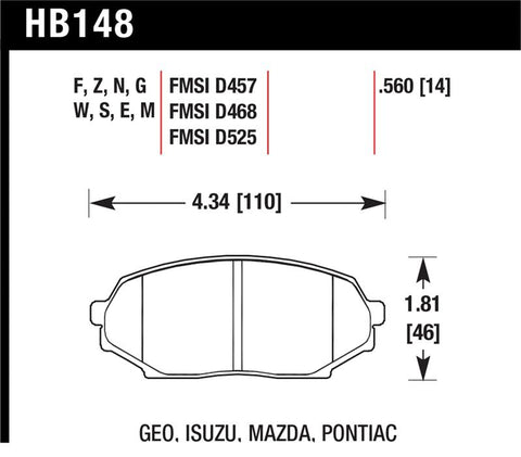 Hawk 90-93 Geo Storm / 90-92 Isuzu Impulse / 90-93 Mazda Miata DTC-60 Front Race Brake Pad - HB148G.560