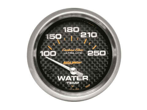 AutoMeter Gauge Water Temp 2-5/8in (66.7mm) 100-250F Electric Carbon Fiber - 4837