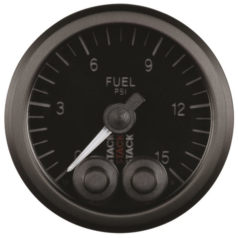 Autometer Stack 52mm 0-15 PSI 1/8in NPTF Male Pro-Control Fuel Pressure Gauge - Black - ST3504