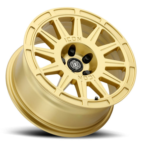 ICON Ricochet 15x7 5x100 15mm Offset 4.6in BS 56.1mm Bore Gloss Gold Wheel - 7015705046GG