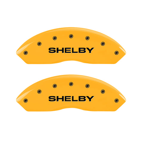 MGP 4 Caliper Covers Engraved Front Shelby Rear Snake Yellow Finish Black Char 2007 Ford Mustang - 10197SSBYYL
