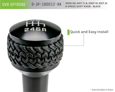 DV8 Offroad 2005-2010 Jeep TJ/JK 6-Speed Shift Knob Black Finish - D-JP-180012-BK