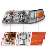 ANZO 1998-2005 Ford Crown Victoria Crystal Headlight Chrome With Bumper Light (OE) - 121556