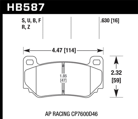 Hawk DTC-80 AP Racing 16mm Race Brake Pads - HB587Q.630