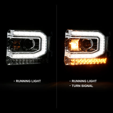ANZO 2016-2019 Gmc Sierra 1500 Projector Headlight Plank Style Chrome w/ Sequential Amber Signal - 111486